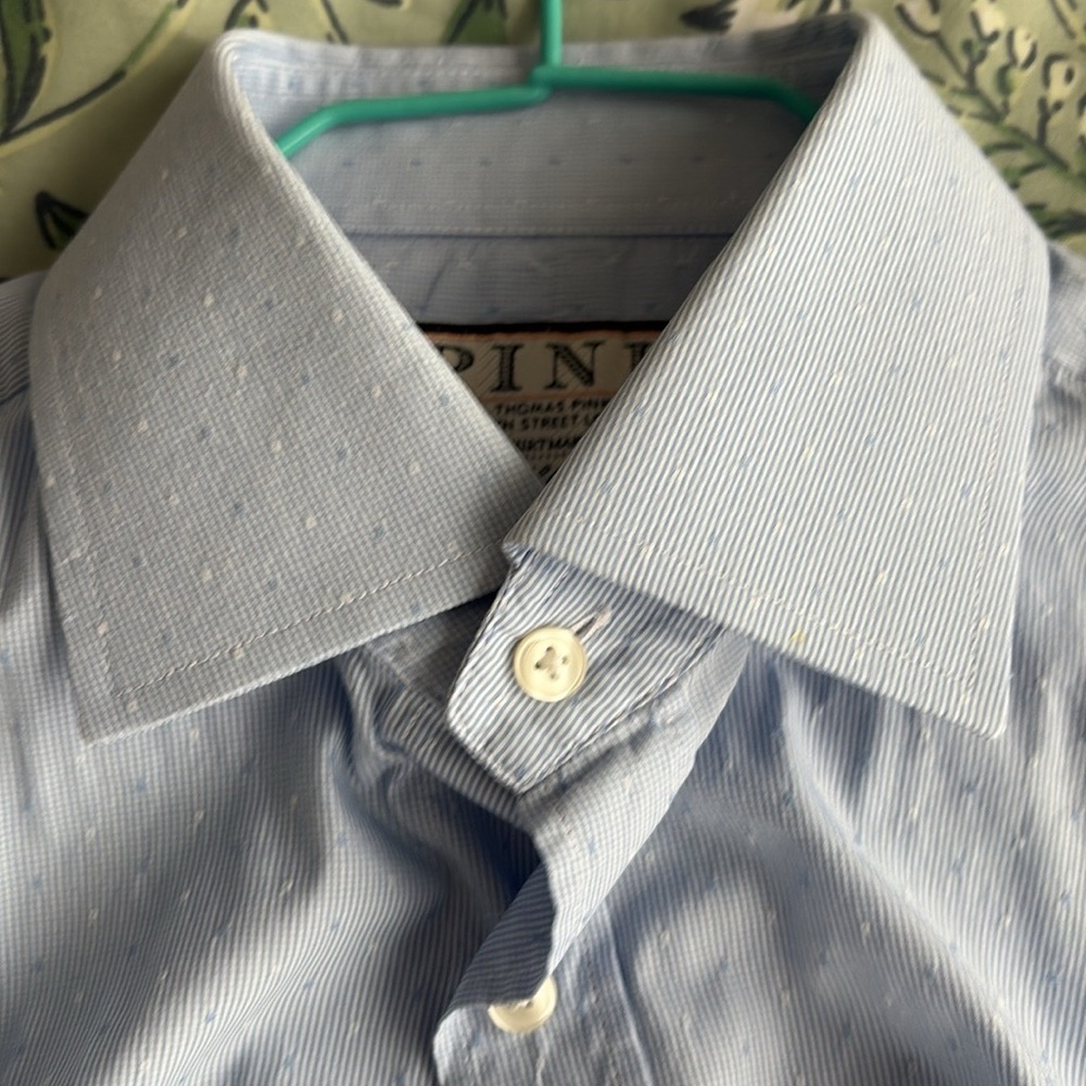 Thomas Pink Blue Dress Shirt (Athletic Fit, Stretch) Size: 15 (38cm Neck)